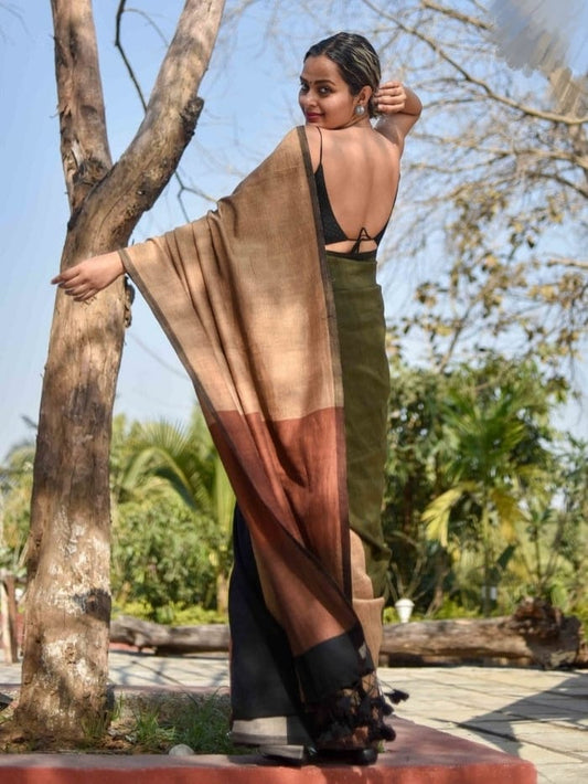 Multi Color Office Wear Khadi Cotton Saree