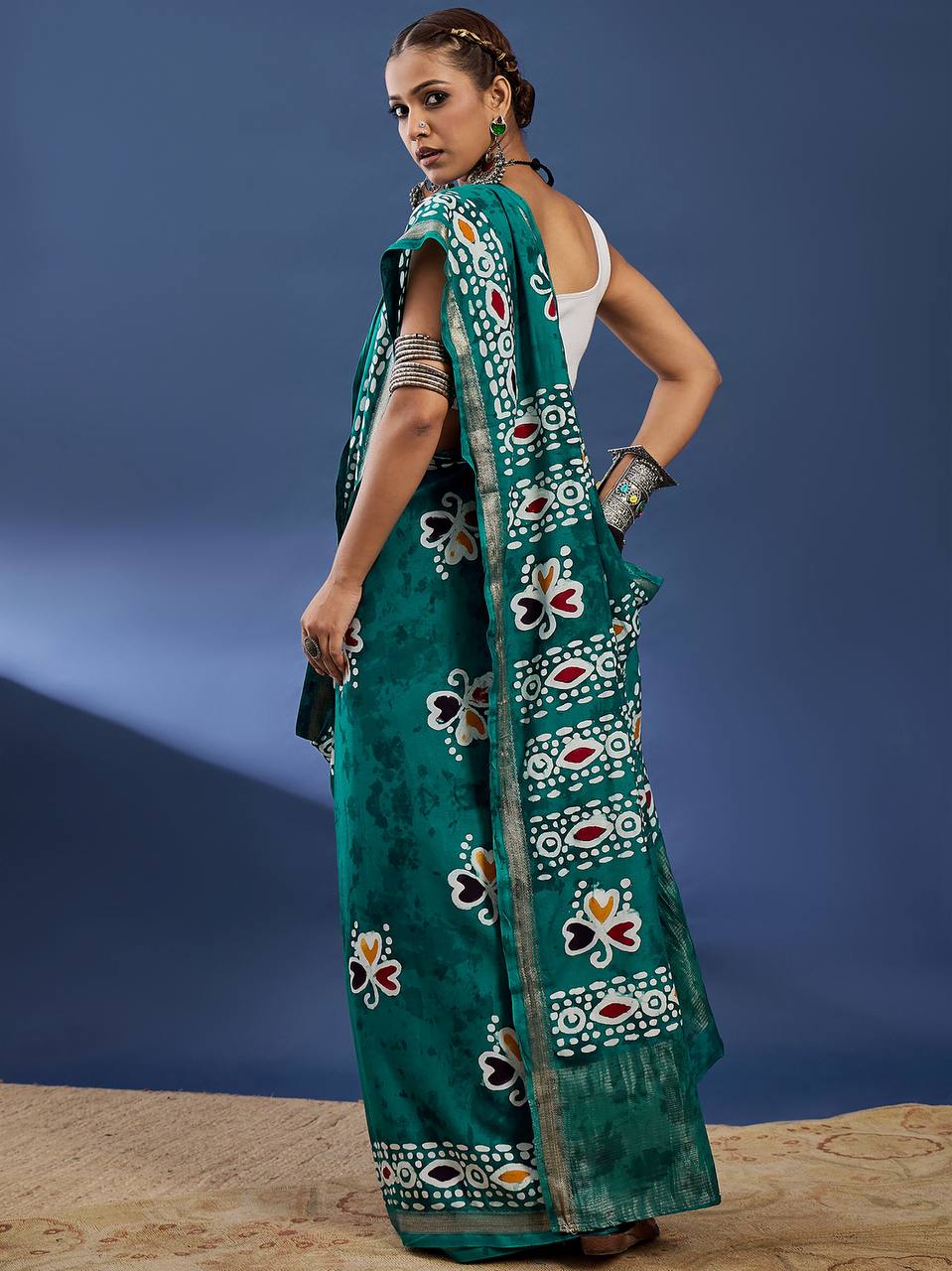 Rama Green Soft Pure Cotton Silk Saree With Hand Batik Print Work | Casual & Ethnic Wear – JaipurSaaj