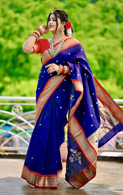 Dark Navy Blue Paithani Silk Saree With Zari Weaving Work | Bridal Wedding Wear – JaipurSaaj