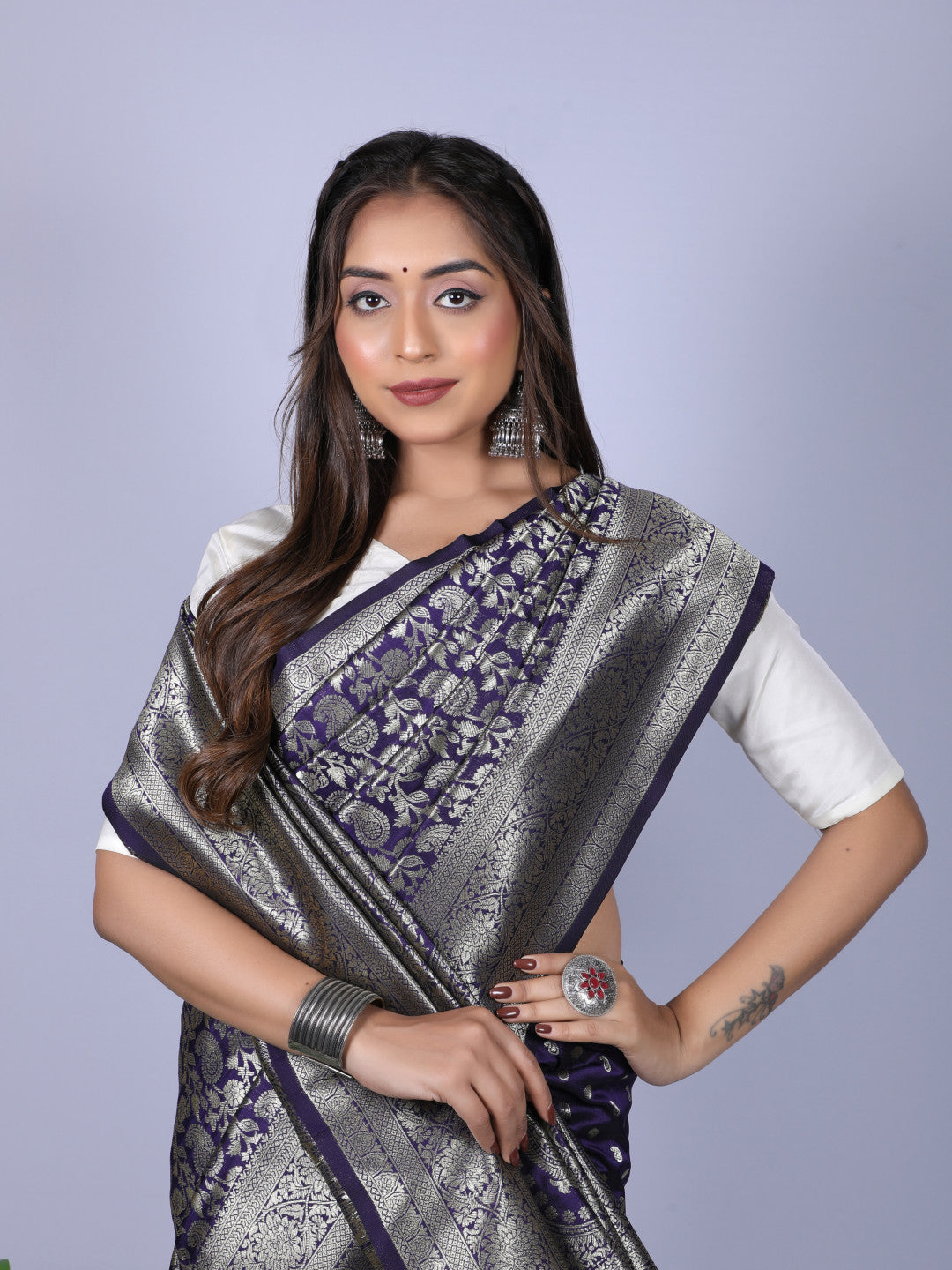 Navy Blue Soft Banarasi Silk Saree With Zari Weaving Work | Bridal Wedding Wear – JaipurSaaj