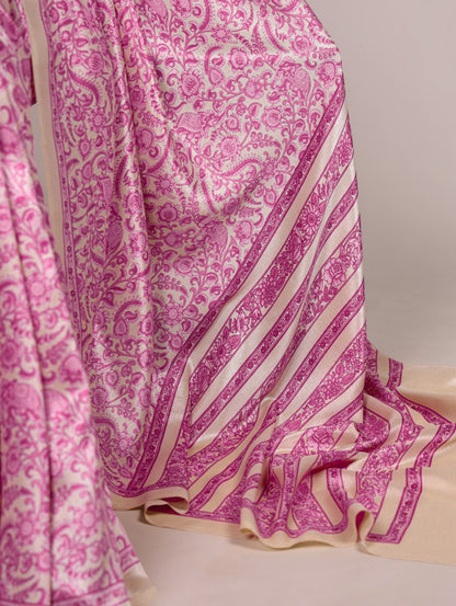 Pink Tussar Silk Saree With Graceful Printed Work | Festive Ethnic Wear – JaipurSaaj