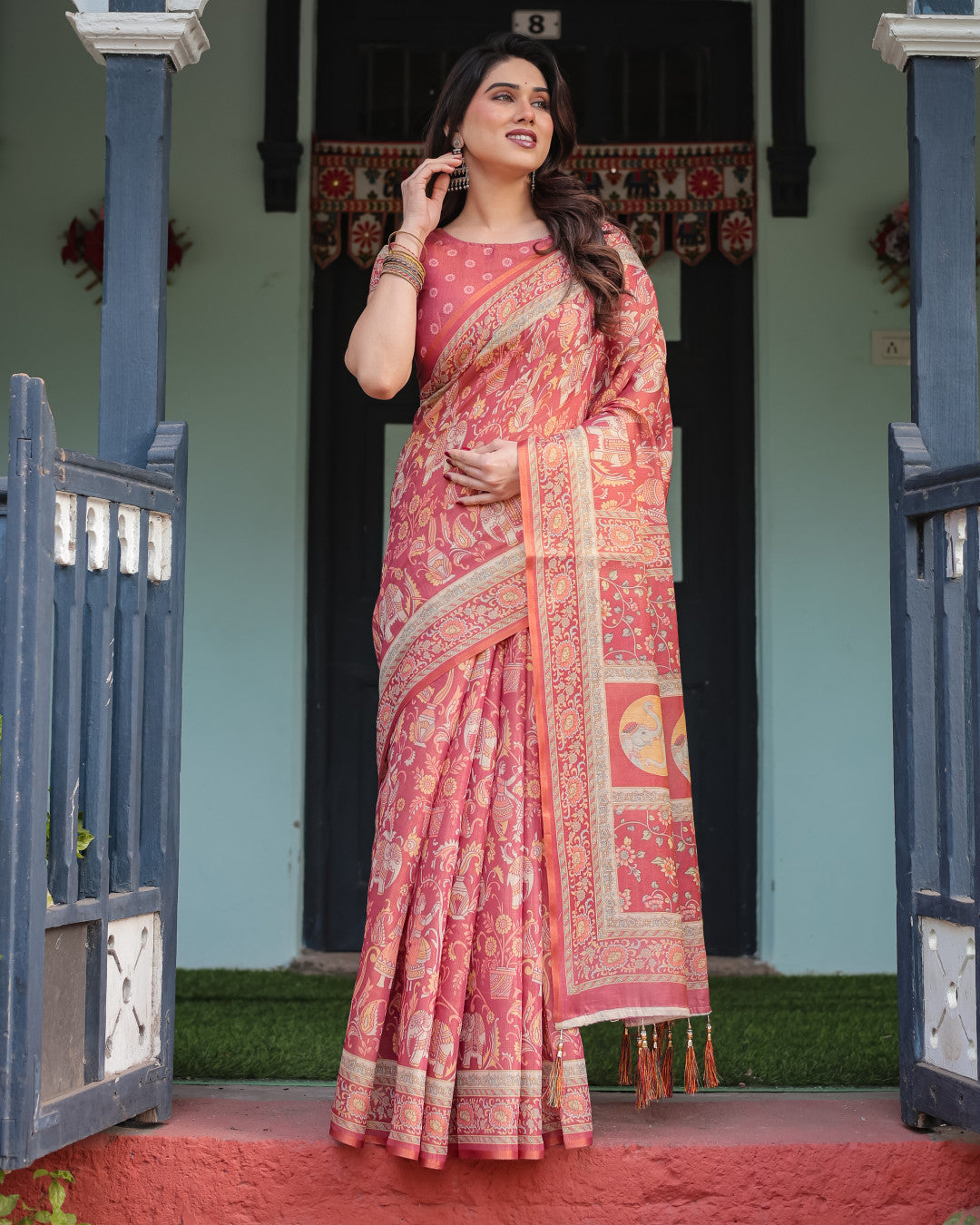 Pink Kalamkari Printed Linen Cotton Saree | Summer Casual & Ethnic Wear – JaipurSaaj