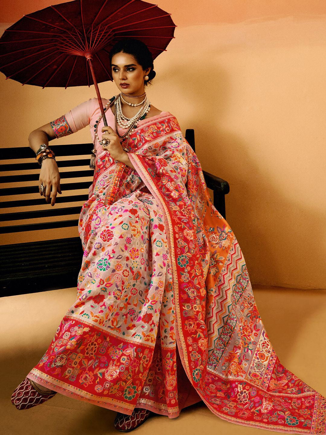 Pink Pashmina Silk Saree With Traditional Woven Design | Festive & Wedding Wear – JaipurSaaj