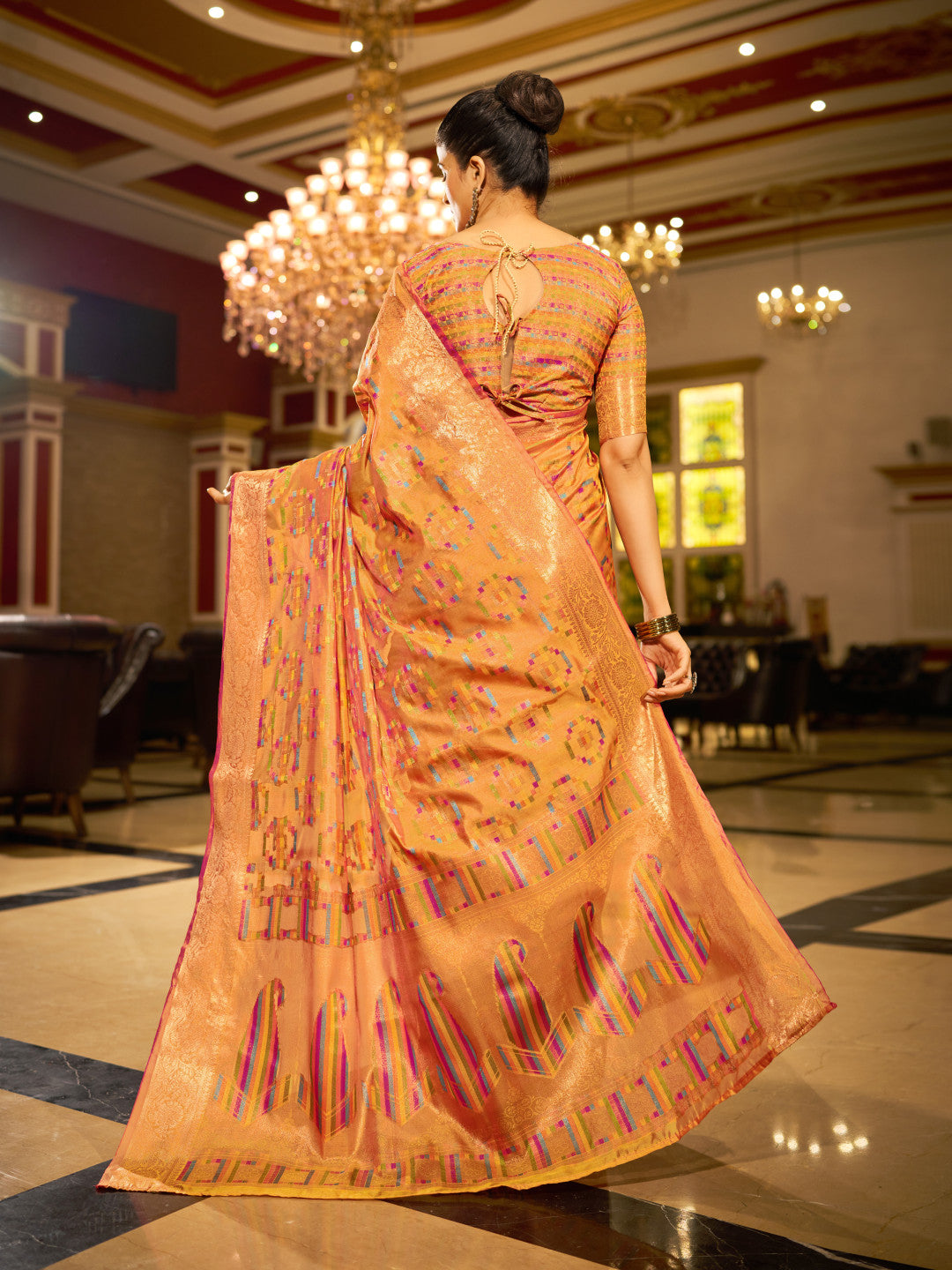 Orange Green Organza Silk Saree with Zari Weaving Work | Wedding & Festive Wear – JaipurSaaj