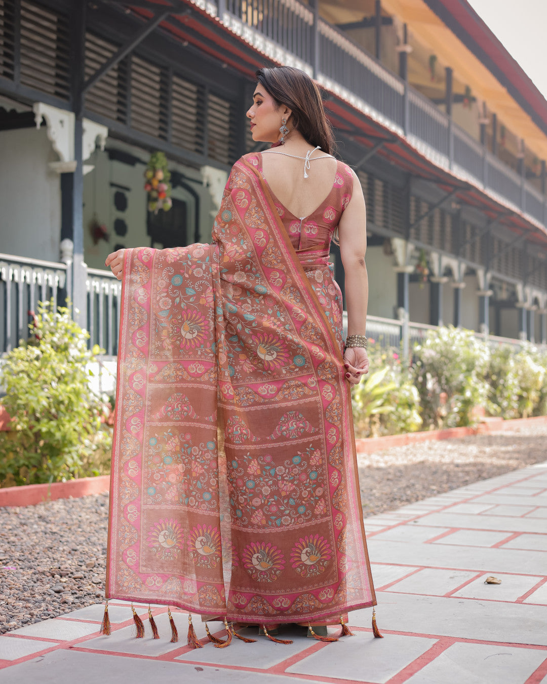 Maroon Soft Linen Cotton Saree With Kalamkari Digital Printed Work