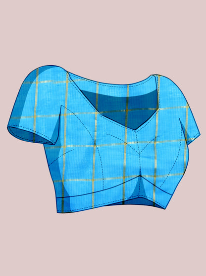 Sky Blue Kota Doriya Saree With Zari Weaving Work