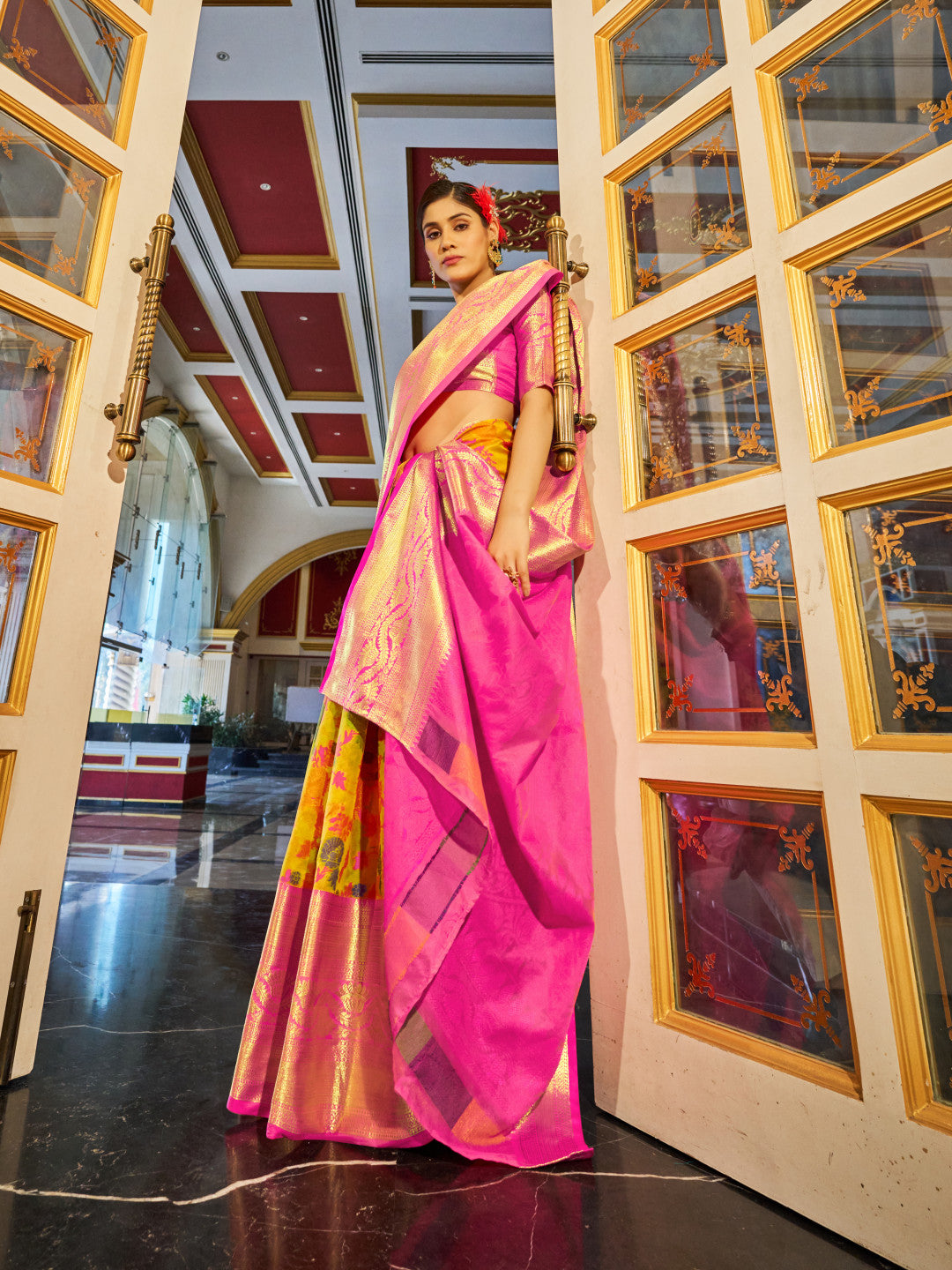 Yellow Soft Cotton Saree With Woven Design | Traditional Festive Ethnic Wear – JaipurSaaj