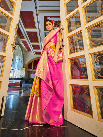 Yellow Soft Cotton Saree With Woven Design | Traditional Festive Ethnic Wear – JaipurSaaj