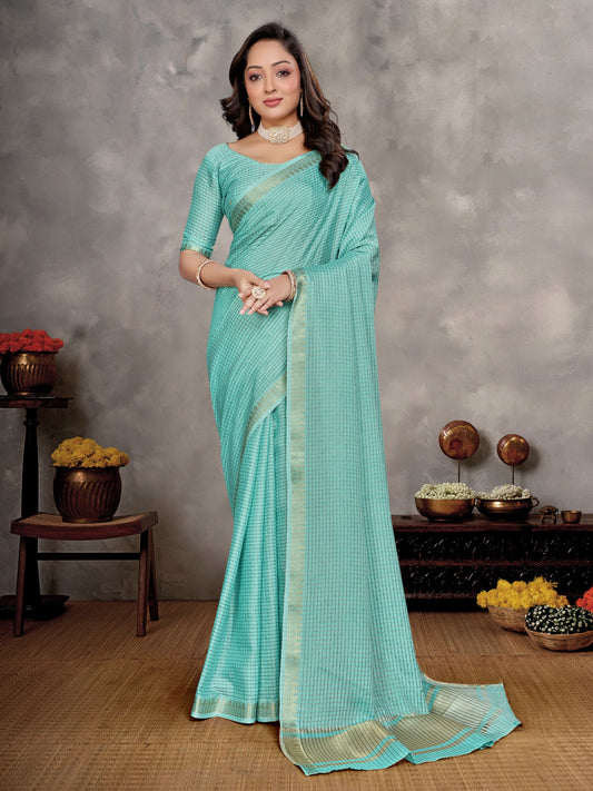 Sea Green Soft Linen Silk Saree With Zari Weaving Work