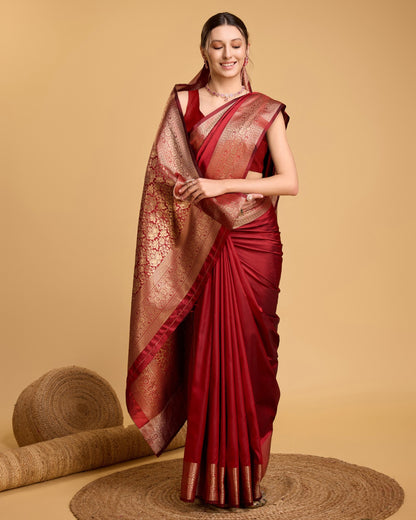 Red Color Soft Kanchipuram Silk Saree With Zari Weaving Work | Bridal Wedding & Festive Wear – JaipurSaaj
