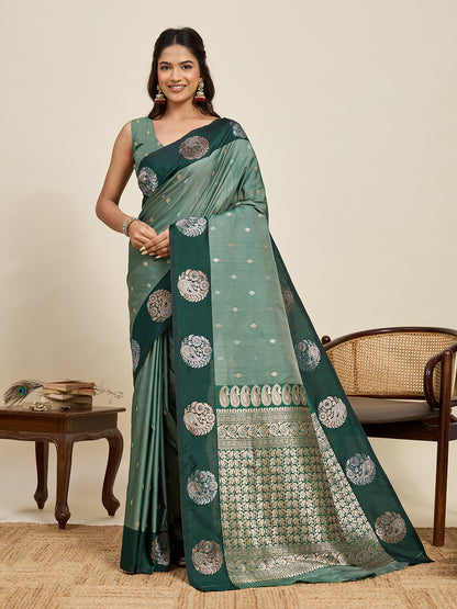 Pista Green Soft Silk Saree With Silver Banarasi Zari Weaving Work | Festive Wear – JaipurSaaj