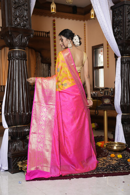 Yellow Soft Cotton Saree With Woven Design | Traditional Festive Ethnic Wear – JaipurSaaj