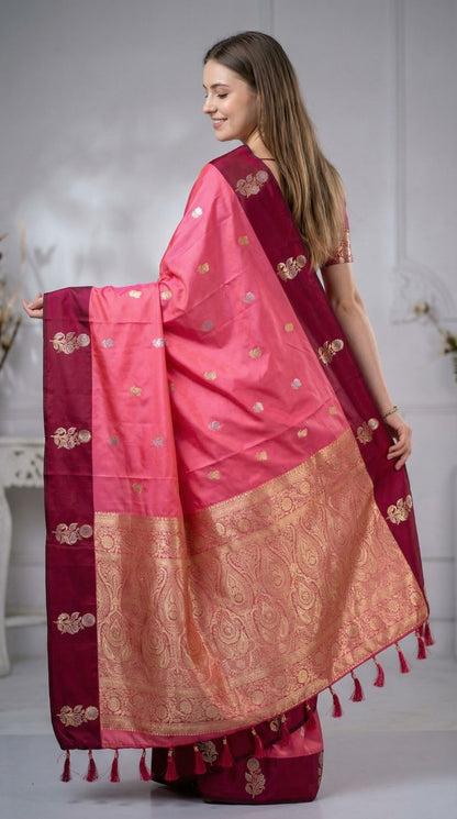 Pink Premium Banarasi Soft Silk Saree With Zari Weaving Work | Wedding & Festive Wear – JaipurSaaj