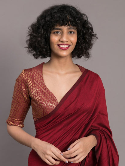 Maroon Color Plain Khadi Cotton Saree With Fancy Tassel Work