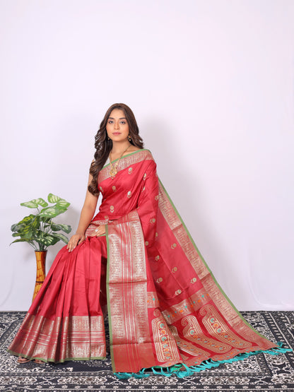 Red Banarasi Silk Saree With Zari Weaving Work | Bridal Wedding Wear – JaipurSaaj
