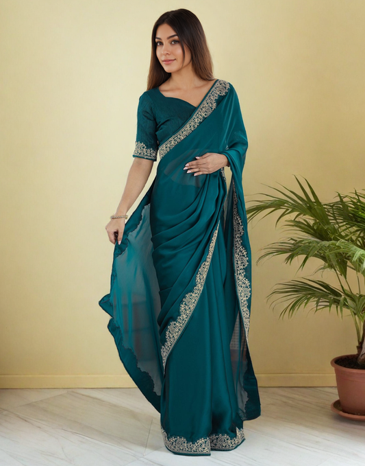 Rama Green Fancy Rangoli Silk Saree Coding Work