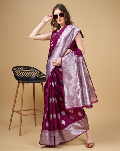 Magenta Banarasi Silk Saree With Zari Weaving Pallu | Bridal Wedding Wear – JaipurSaaj