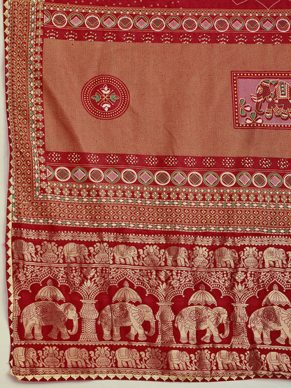 Red Soft Cotton Saree With Unique Table Printed & Lace Border | Stylish Wedding Wear Saree – JaipurSaaj