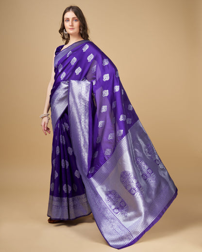 Purple Banarasi Silk Saree With Zari Weaving Pallu | Bridal Wedding Wear – JaipurSaaj