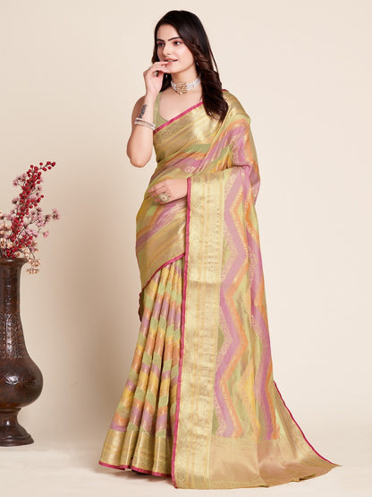 Multi Soft Organza Silk Saree With Zari Weaving Work | Festive Wedding & Party Wear – JaipurSaaj