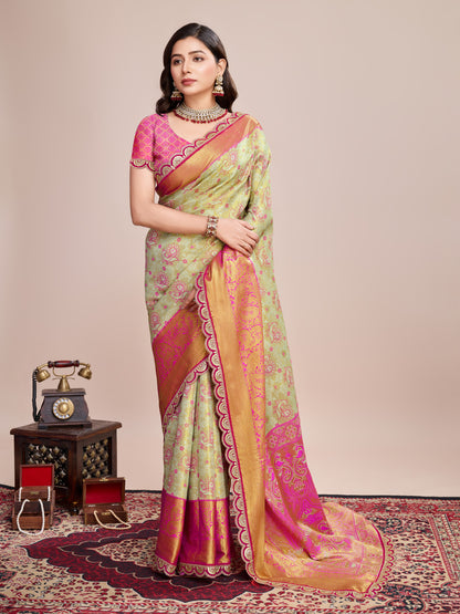 Pista Kanjivaram Silk Saree With Zari Weaving Work | Bridal Wedding Wear – JaipurSaaj