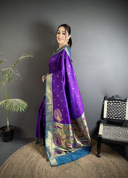 Purple Paithani Lichi Silk Saree With Zari Weaving Work | Festive & Wedding Wear – JaipurSaaj