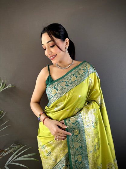 Lemon Yellow Banarasi Silk Saree With Meenakari Zari Weaving Work | Bridal Wedding Wear – JaipurSaaj