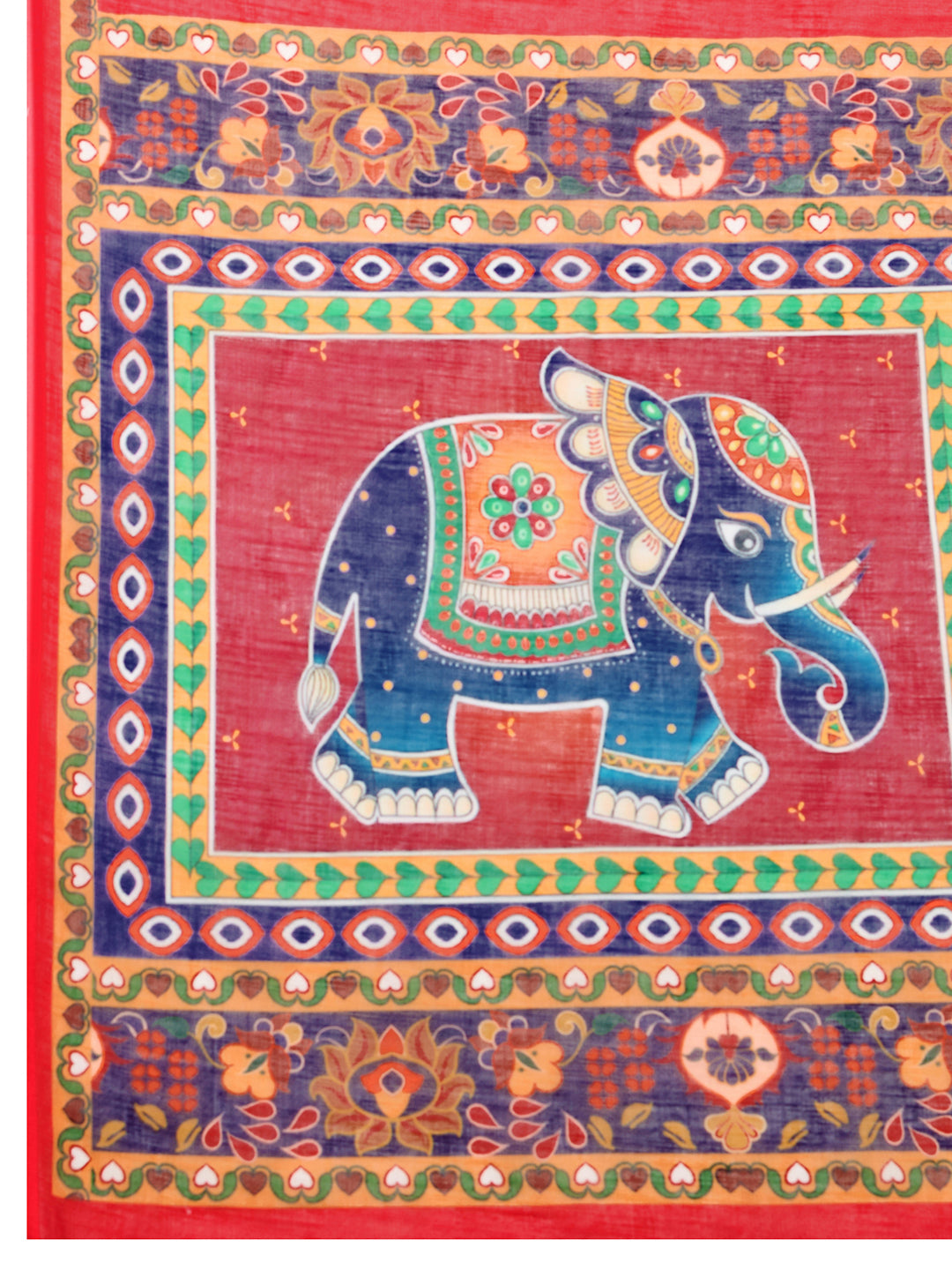 Red Linen Cotton Saree With Digital Printed Work And Silver Zari Border