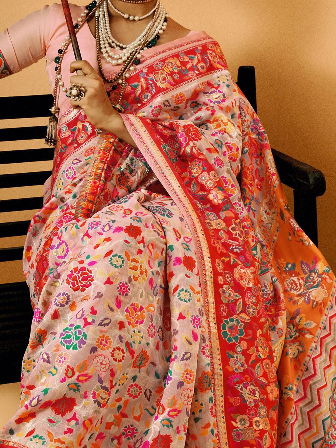 Pink Pashmina Silk Saree With Traditional Woven Design | Festive & Wedding Wear – JaipurSaaj