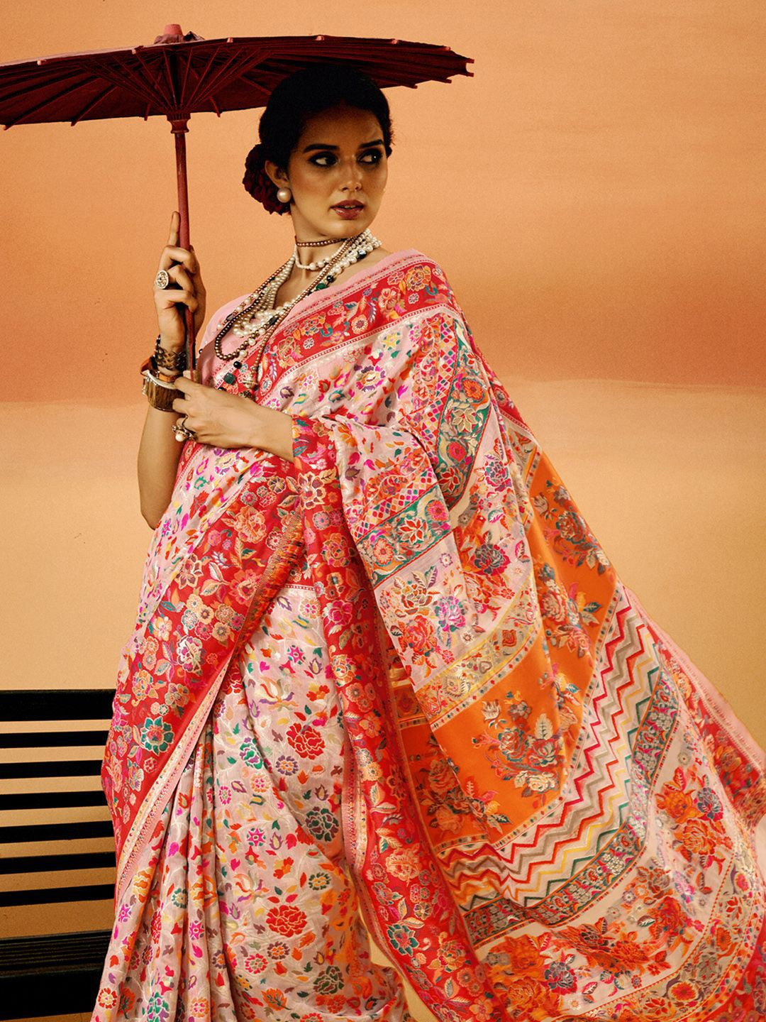 Pink Pashmina Silk Saree With Traditional Woven Design | Festive & Wedding Wear – JaipurSaaj
