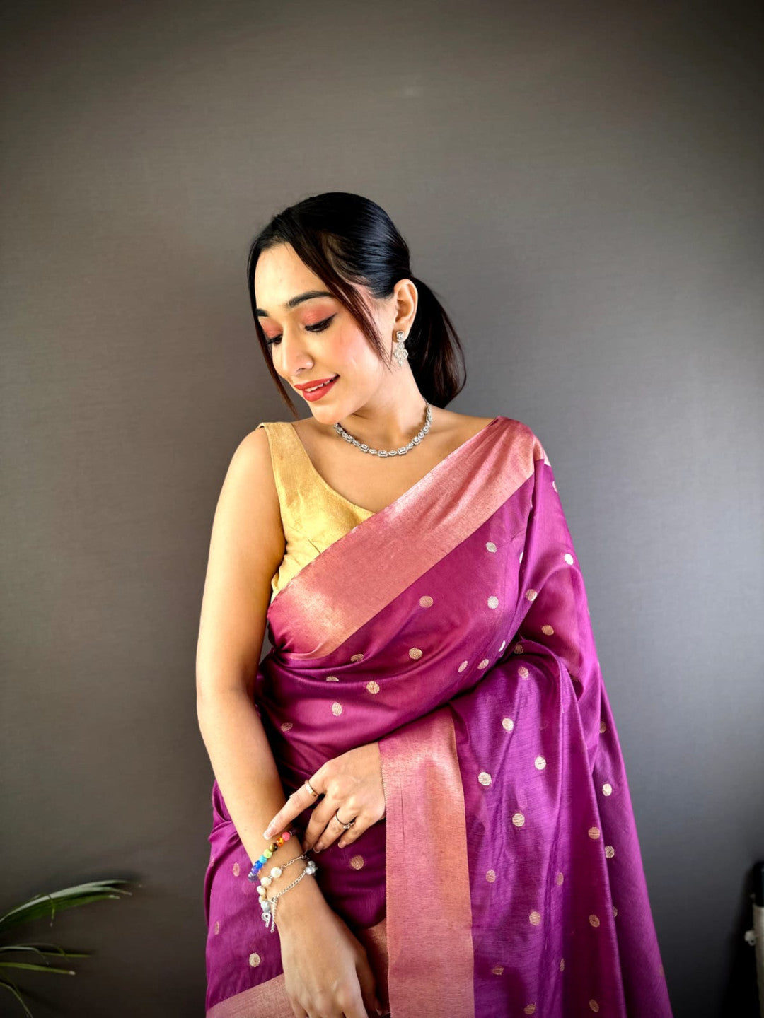 Magenta Soft Cotton Silk Saree With Zari Woven Work | Wedding & Party Wear – JaipurSaaj