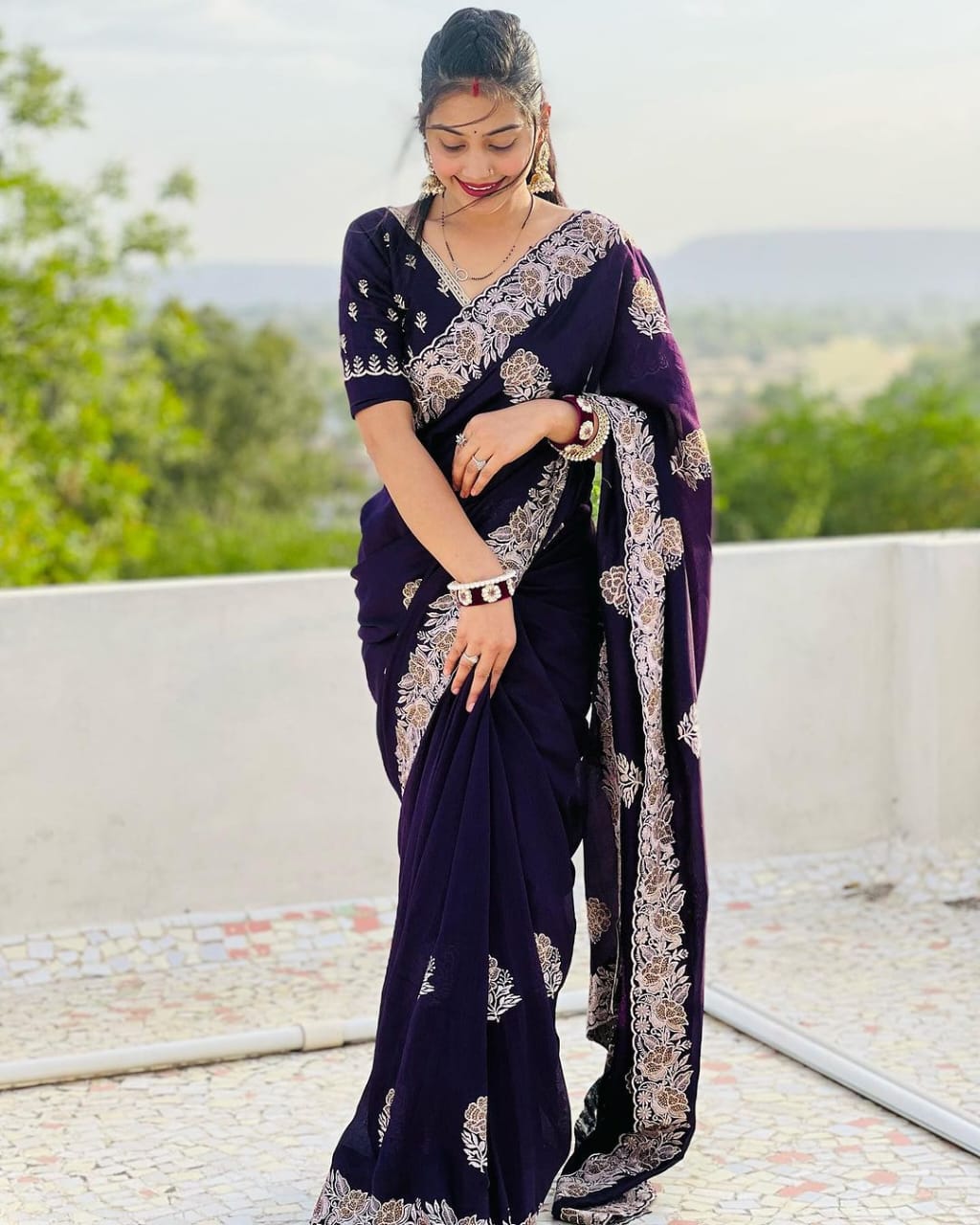 Wine Vichitra Silk Saree with Zari Thread & Stone Work | Designer Wedding & Party wear – JaipurSaaj