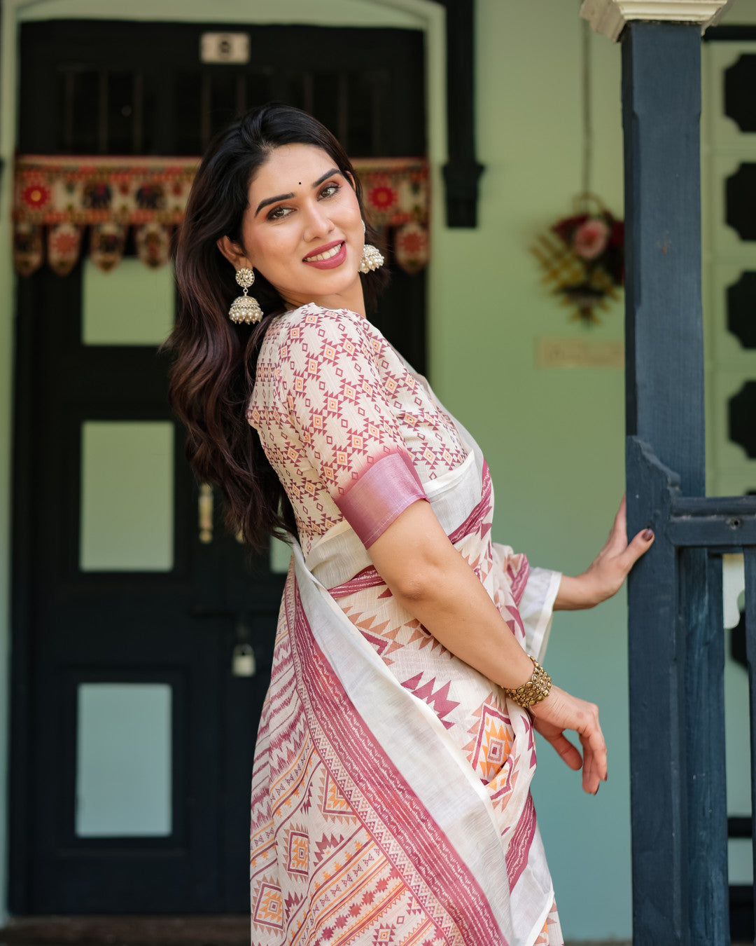 Multi Color Digital Printed Linen Cotton Saree | Summer Special Casual & Office Wear – JaipurSaaj