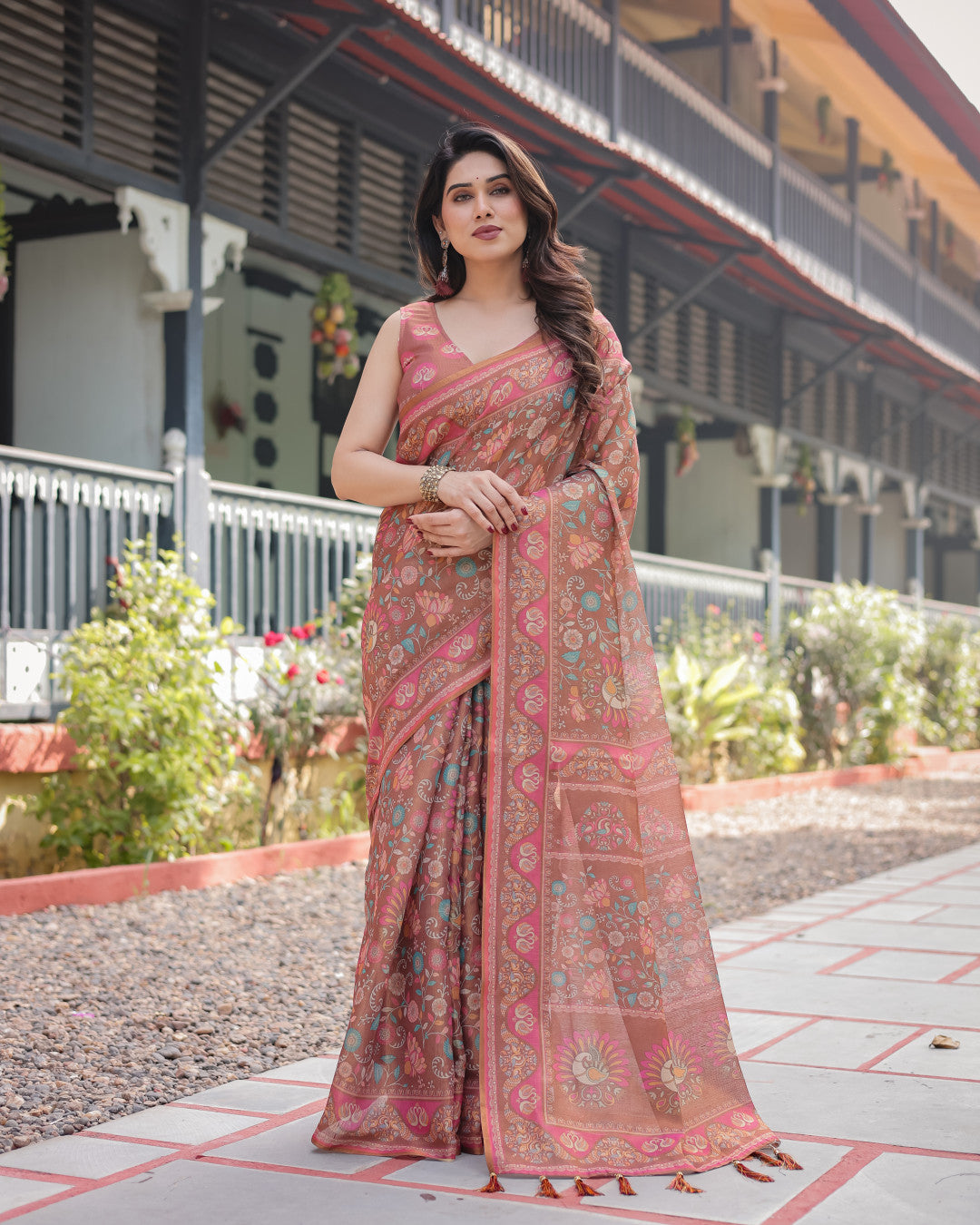 Maroon Soft Linen Cotton Saree With Kalamkari Digital Printed Work