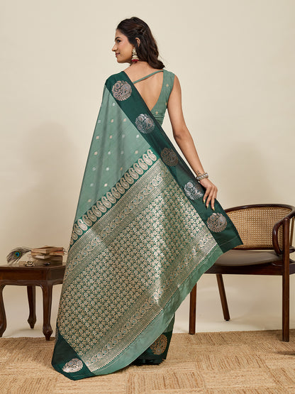 Pista Green Soft Silk Saree With Silver Banarasi Zari Weaving Work | Festive Wear – JaipurSaaj