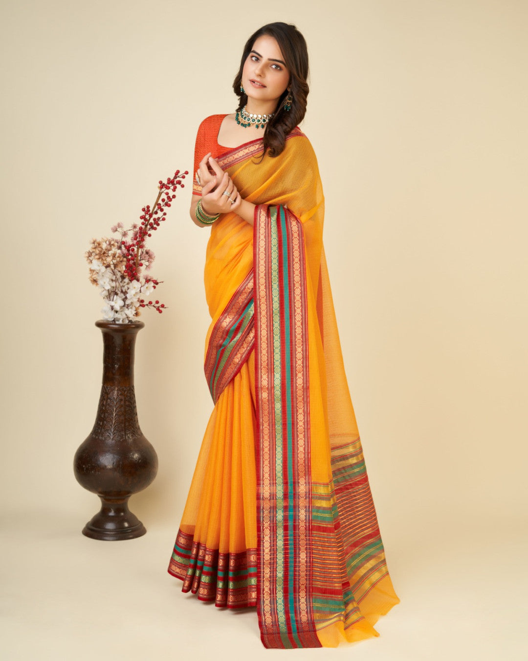 Mustard Yellow Color Doriya Cotton Saree With Woven Design