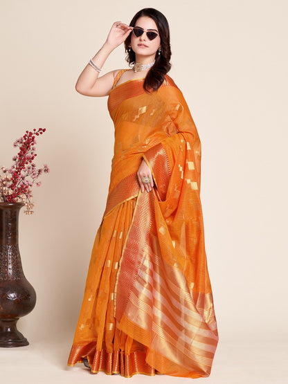 Orange Kota Doriya Saree With Zari Weaving Work | Lightweight Party Wear – JaipurSaaj