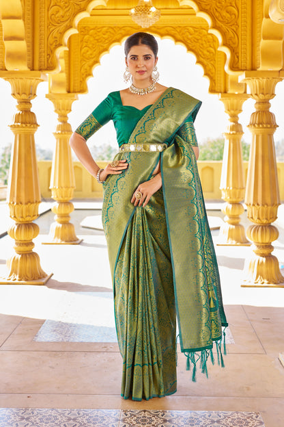Green Soft Silk Saree With Zari Weaving Work | Party & Wedding Wear – JaipurSaaj