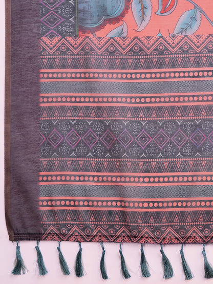 Multi Soft Linen Cotton Saree With Kalamkari Printed Work