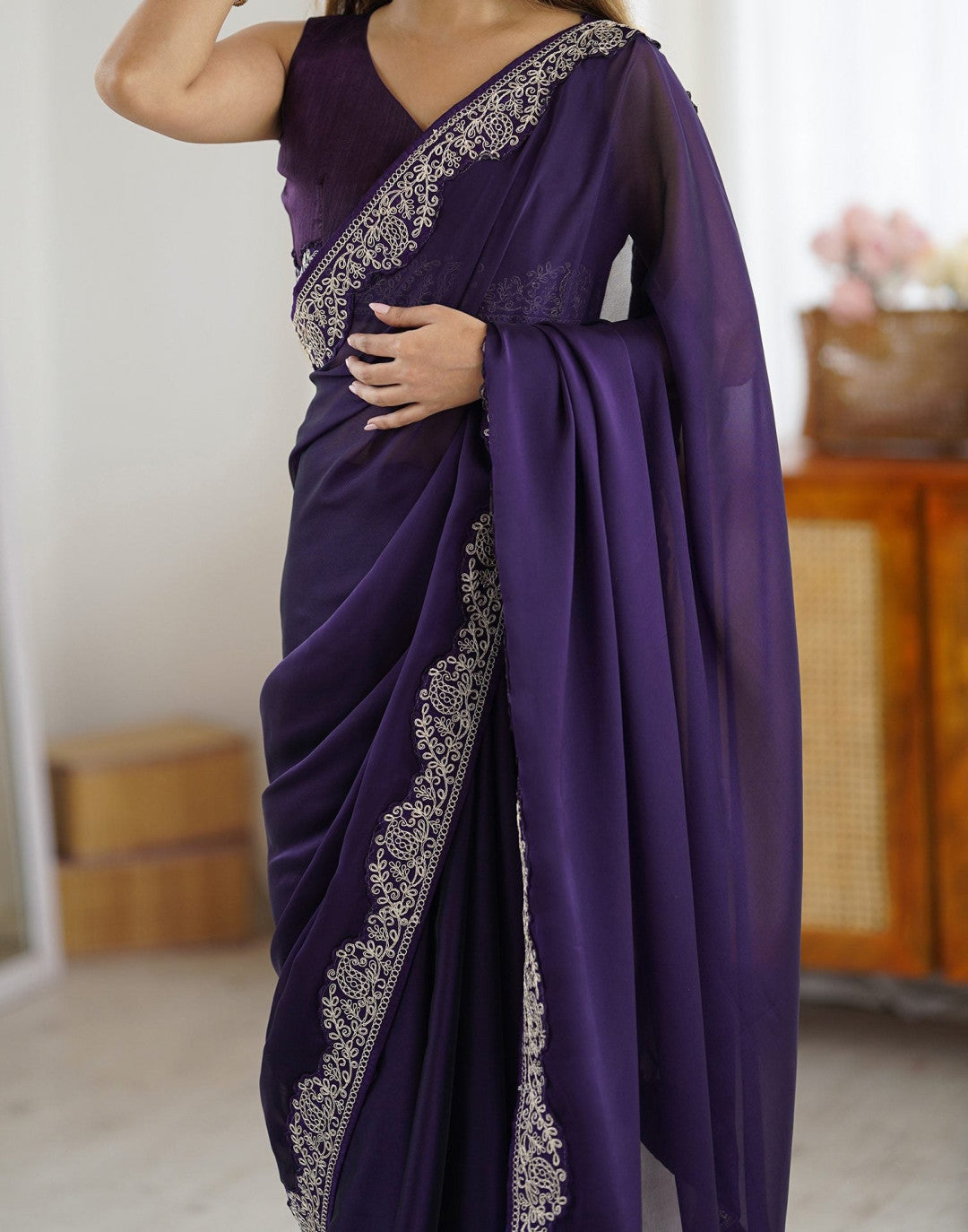 Purple Fancy Rangoli Silk Saree Coding Work
