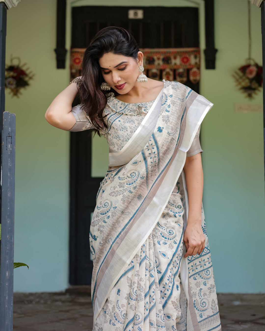 Multi Color Digital Printed Linen Cotton Saree | Summer Special Casual & Office Wear – JaipurSaaj