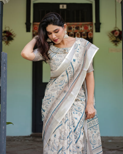 Multi Color Digital Printed Linen Cotton Saree | Summer Special Casual & Office Wear – JaipurSaaj