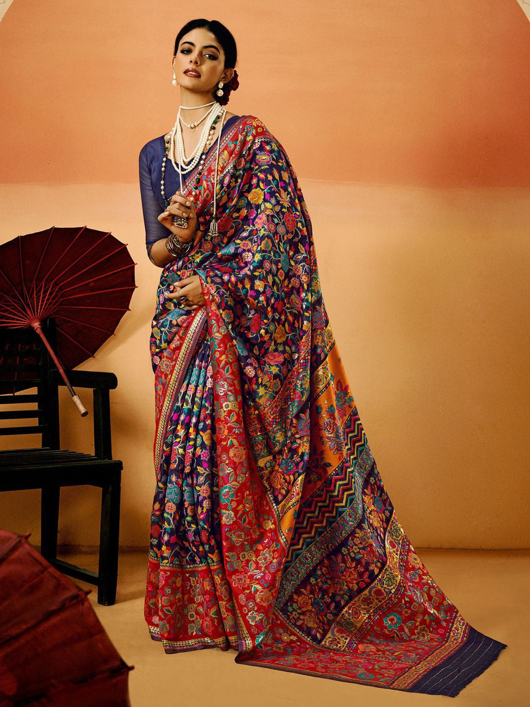 Blue Pashmina Silk Saree With Traditional Woven Design | Festive & Wedding Wear – JaipurSaaj