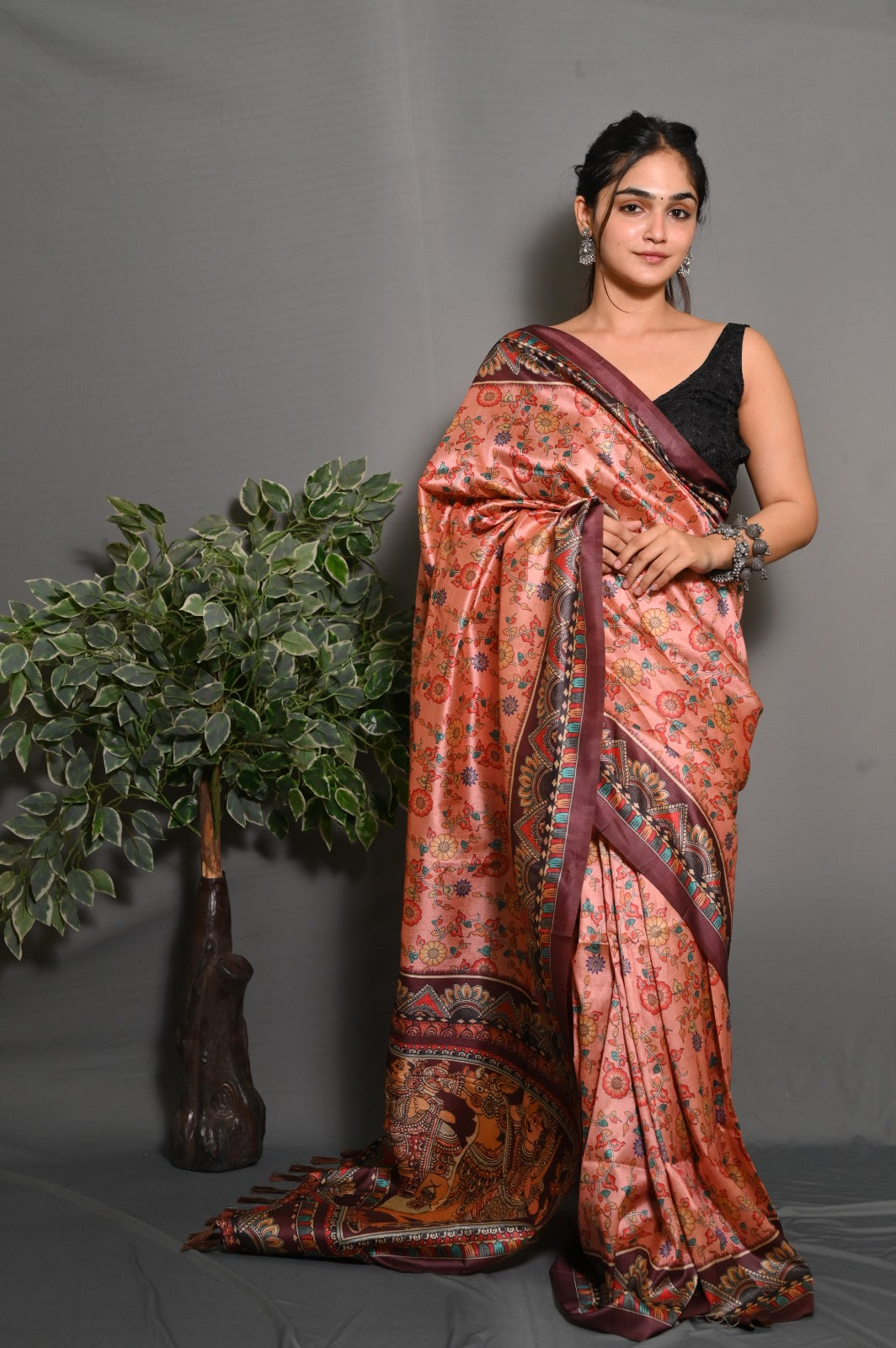 Peach Color Soft Silk Saree With Digital Printed Work