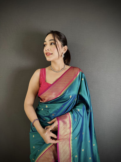 Rama Green Paithani Lichi Silk Saree With Zari Weaving Work | Festive & Wedding Wear – JaipurSaaj
