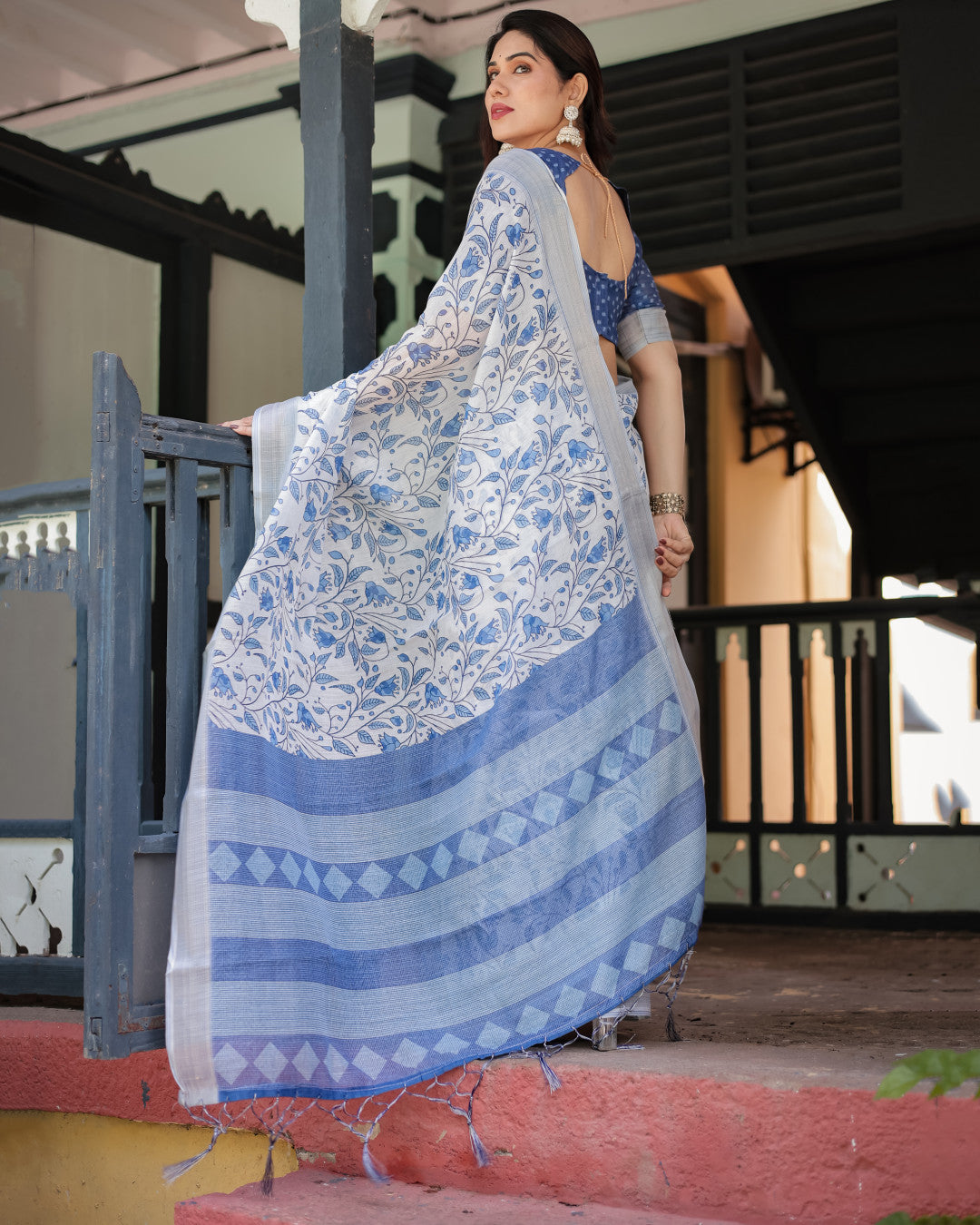 Multi Color Digital Printed Linen Cotton Saree | Summer Special Casual & Office Wear – JaipurSaaj