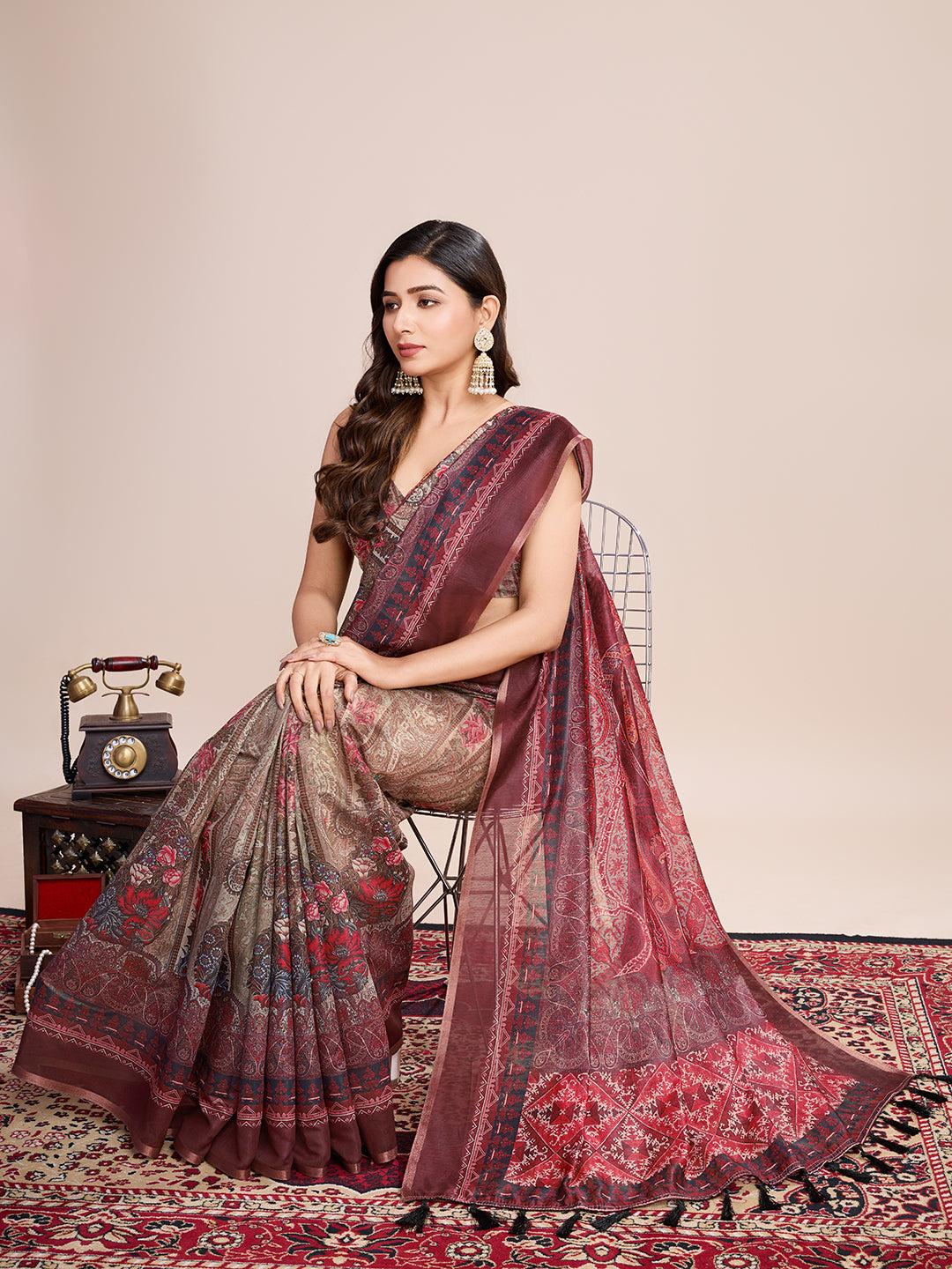 Multi Soft Linen Cotton Saree With Kalamkari Printed Work