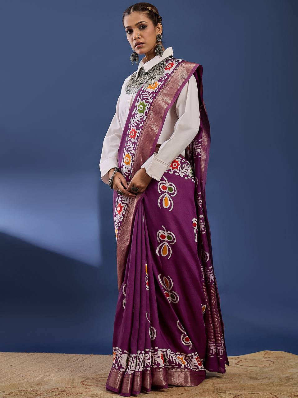 Magenta Soft Pure Cotton Silk Saree With Hand Batik Print Work | Casual & Ethnic Wear – JaipurSaaj