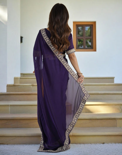 Purple Fancy Rangoli Silk Saree Coding Sequence Work And Multi Lace Border