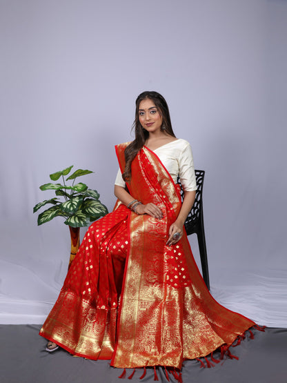 Red Banarasi Silk Saree With Zari Weaving Work | Wedding Wear – JaipurSaaj